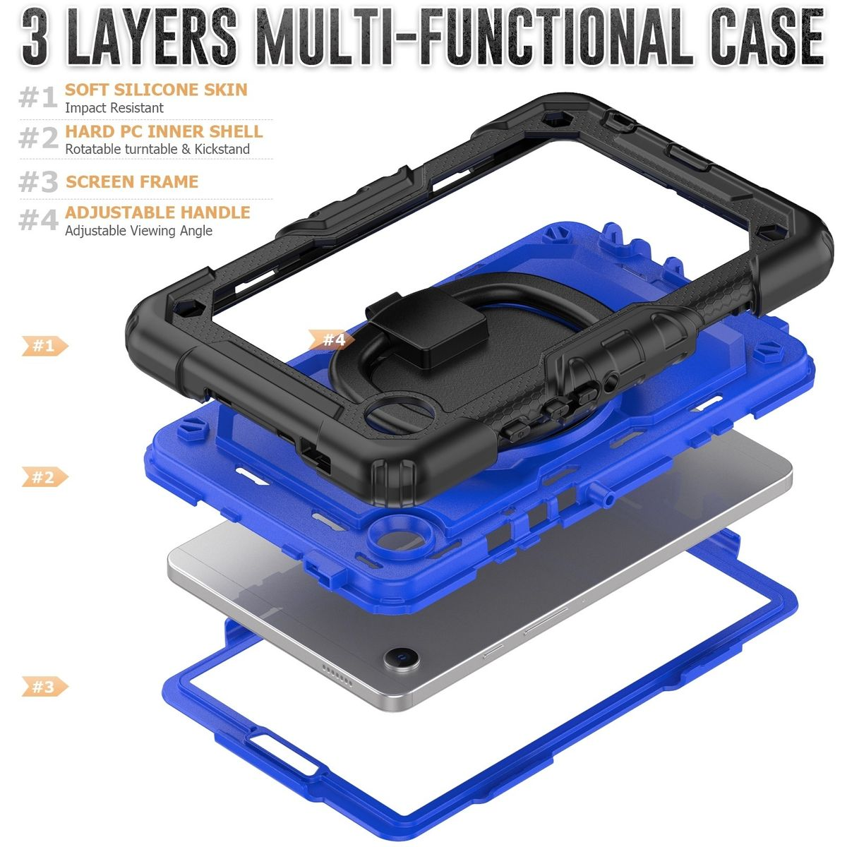 für mit Tablethülle Kunststoff Samsung WIGENTO / und Schultergurt Outdoor Schwarz Blau Backcover / Silikon, Hülle Haltering Hybrid