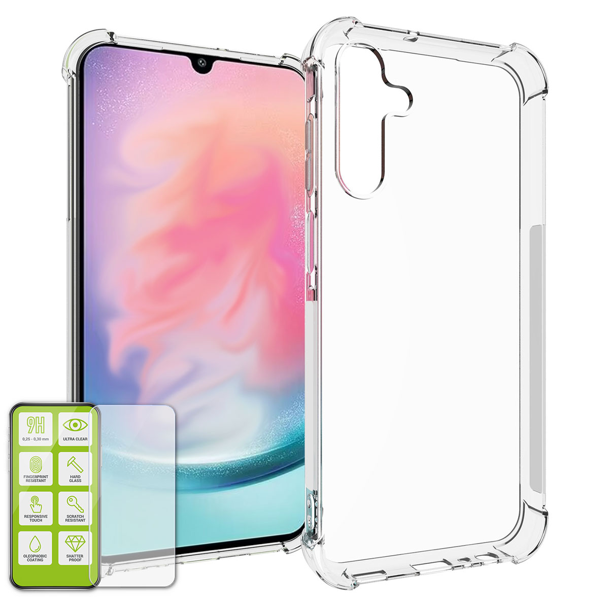 Hartglas + Backcover, A15, Transparent Schock H9 TPU Samsung, Panzer, Galaxy Hülle WIGENTO Produktset