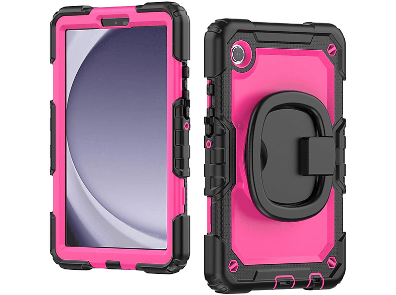 WIGENTO Outdoor Hybrid Hülle mit Haltering und Schultergurt Tablethülle Backcover für Samsung Kunststoff / Silikon, Pink / Schwarz