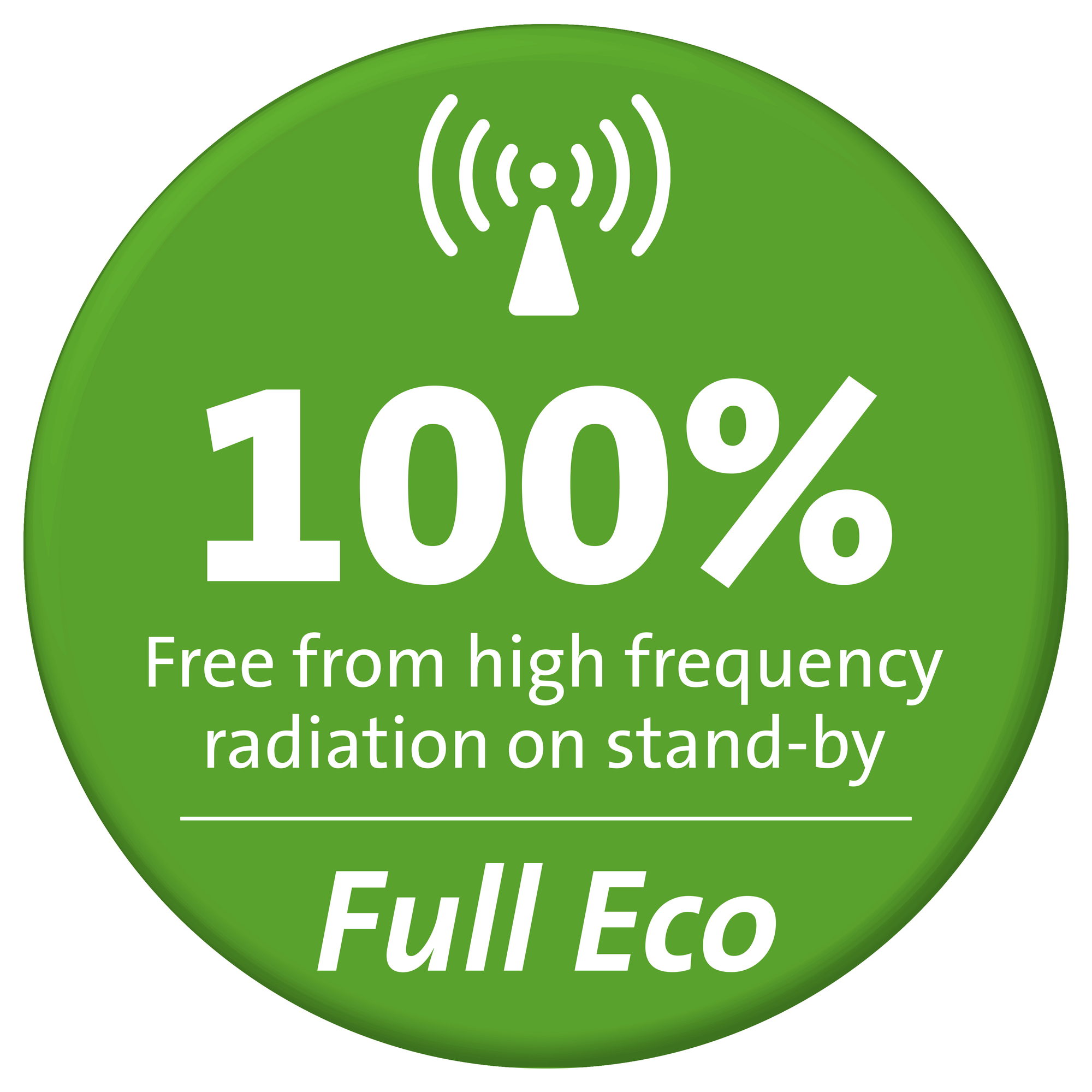 Green circle with the text '100%' and a wifi symbol, with the words 'Full Eco'.