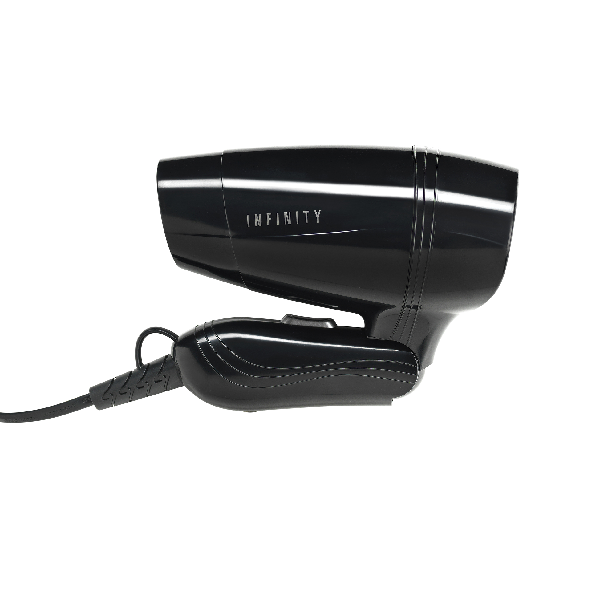 Czarna suszarka do włosów z napisem 'INFINITY'.