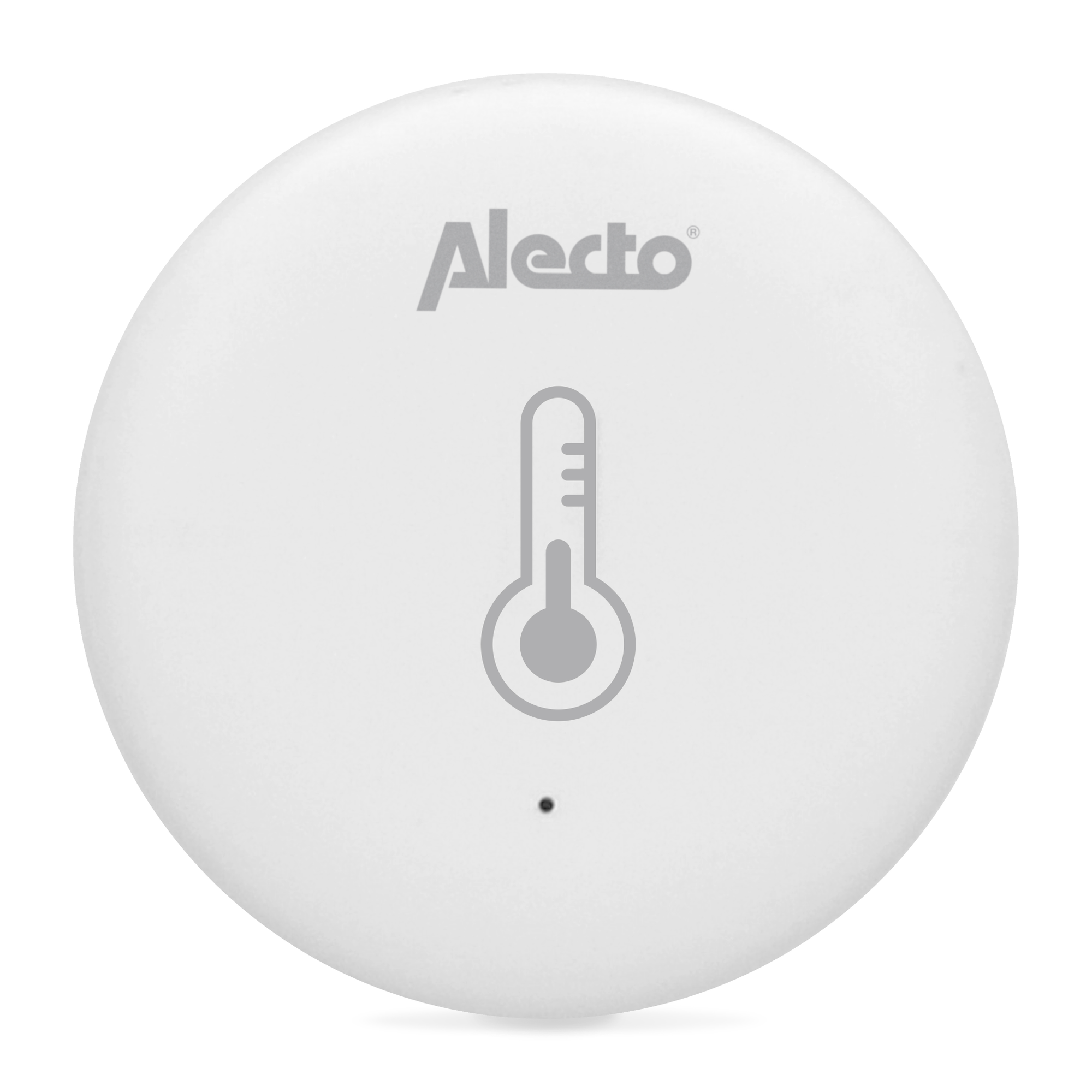White, round device with the brand 'Alecto' and a thermometer icon.