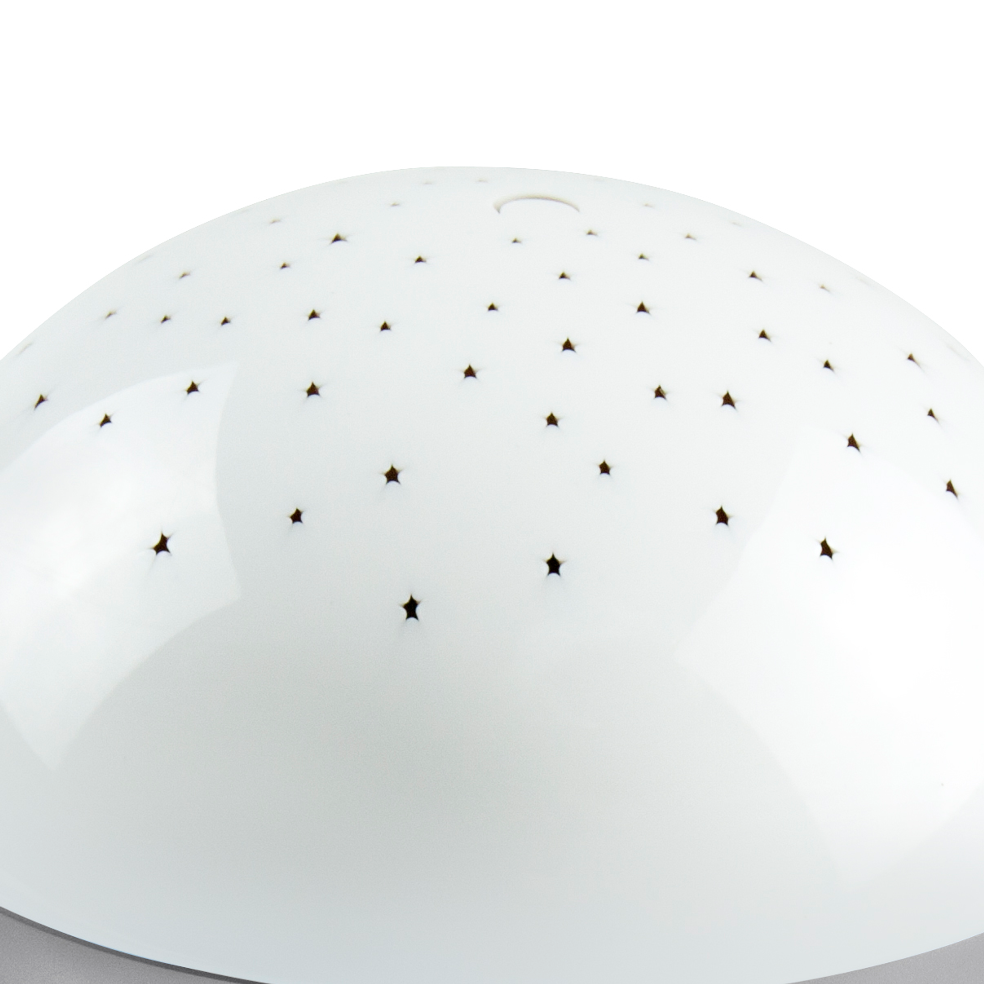 Weiße Lampe mit sternförmigem Muster, Licht scheint hindurch, runde Form.