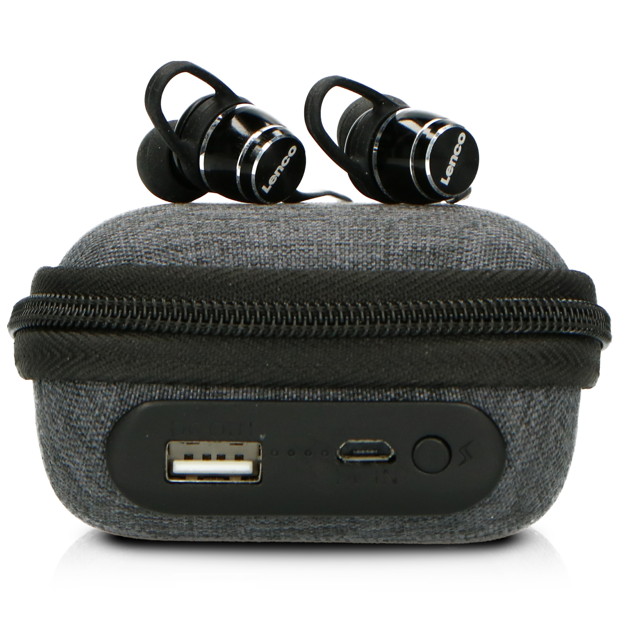 LENCO EPB-160BK - Powerbank-Tasche mit Schwarz-Grau Bluetooth sweatproof, Headphone Bluetooth In-ear
