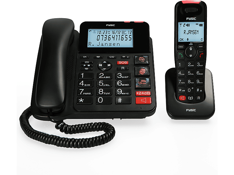 FYSIC FX-8025 - Seniorentelefon mit Klingelverstärker,großen Tasten,SOS-Taste und extra Handset Seniorentelefon mit Klingelverstärker