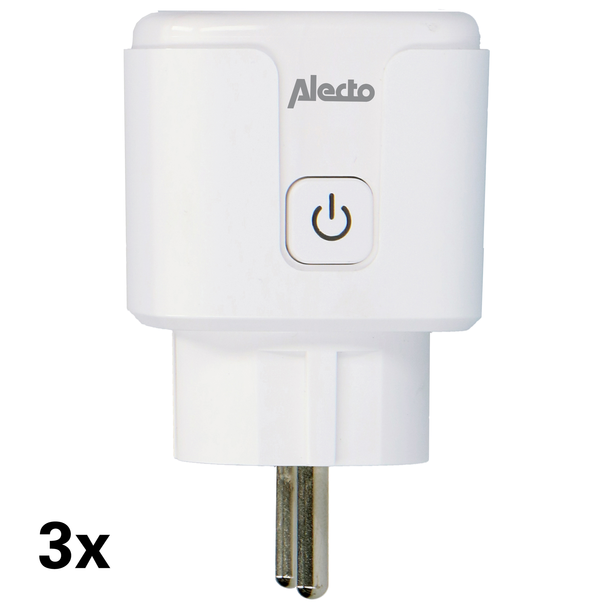 White smart plug with the brand 'Alecto' and a power button.  It has a standard plug.
