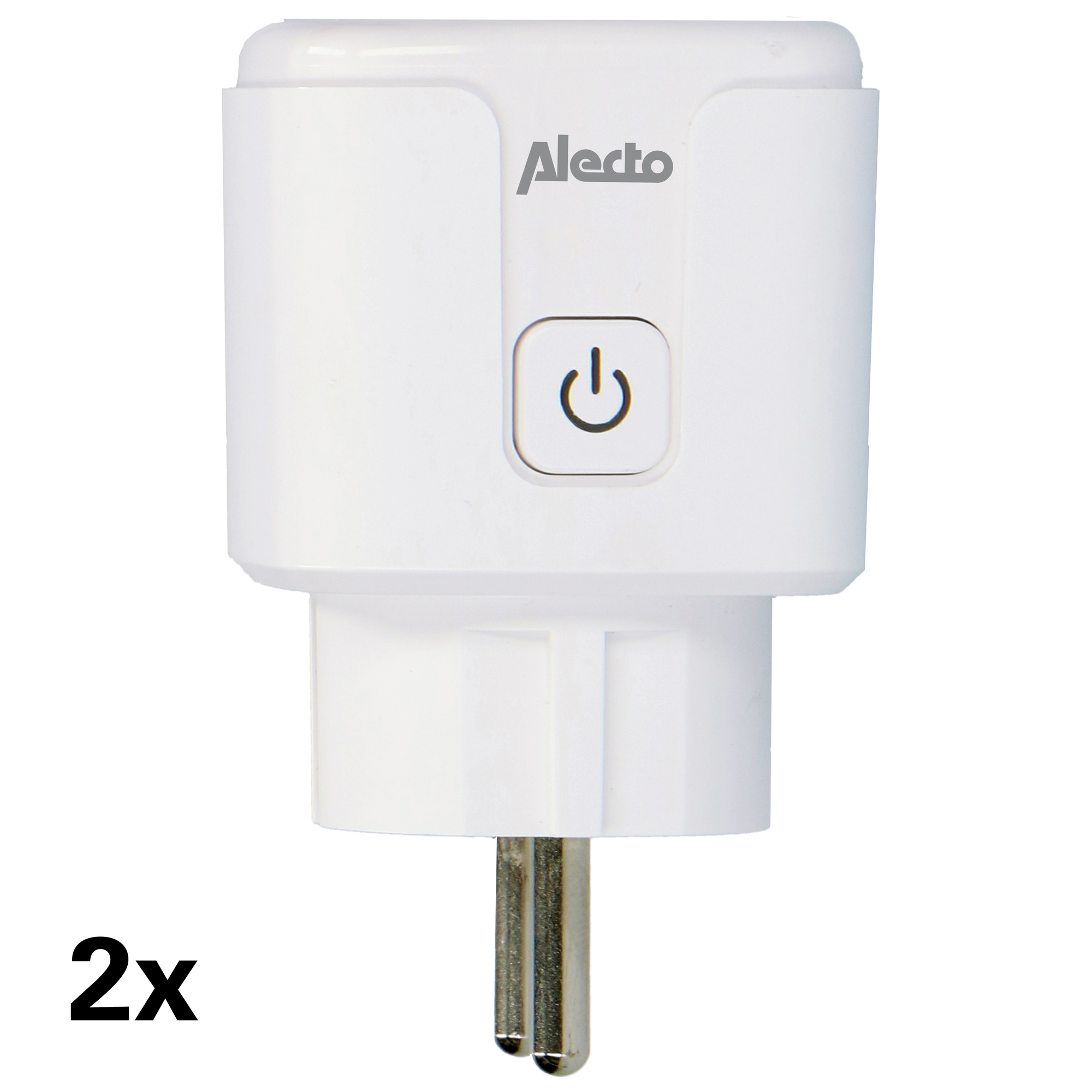 White smart plug with a power button and 'Alecto' branding.