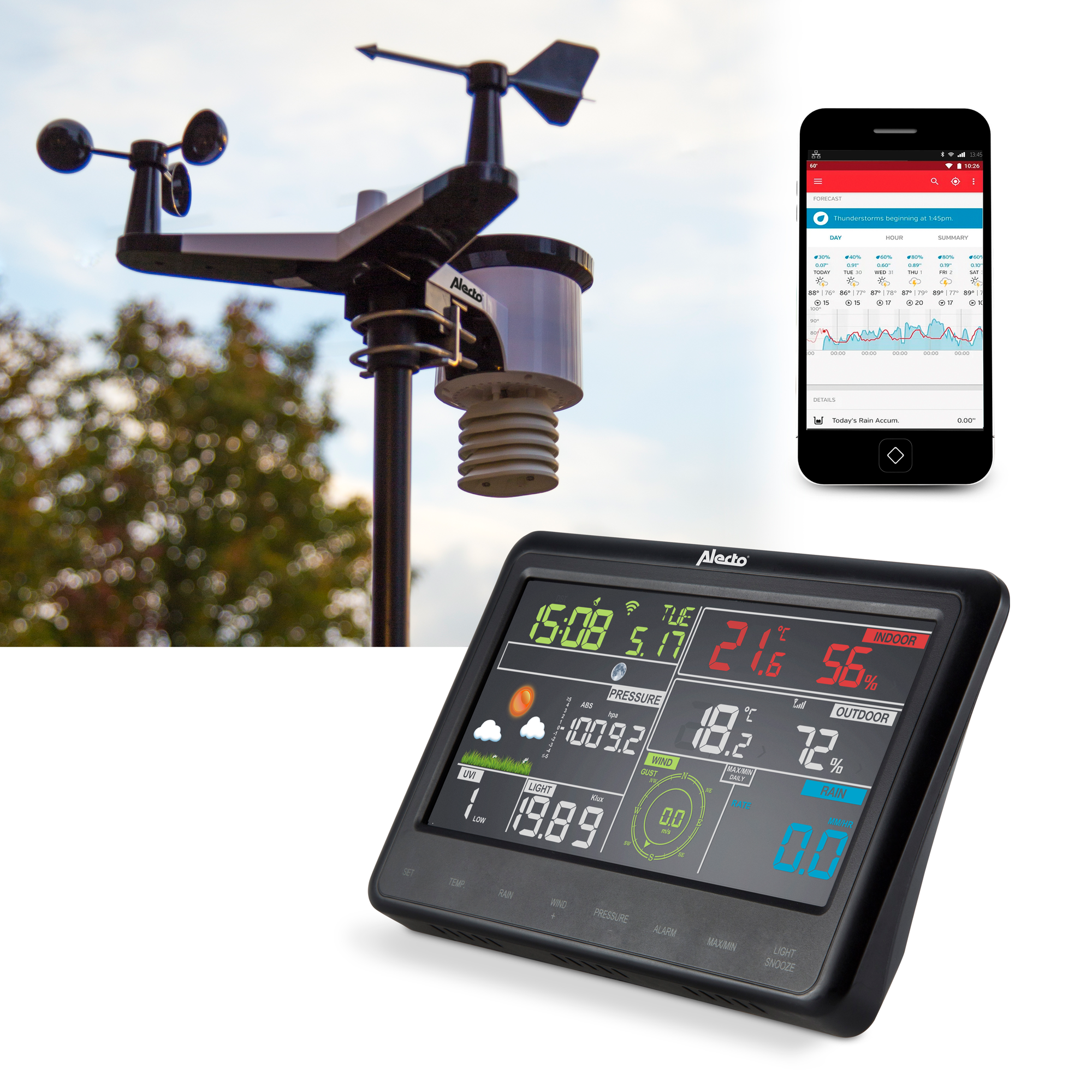 in - 8 mit - 1 WS-5500 WiFi-Wetterstation Funk-Außensensor ALECTO Wetterstation App