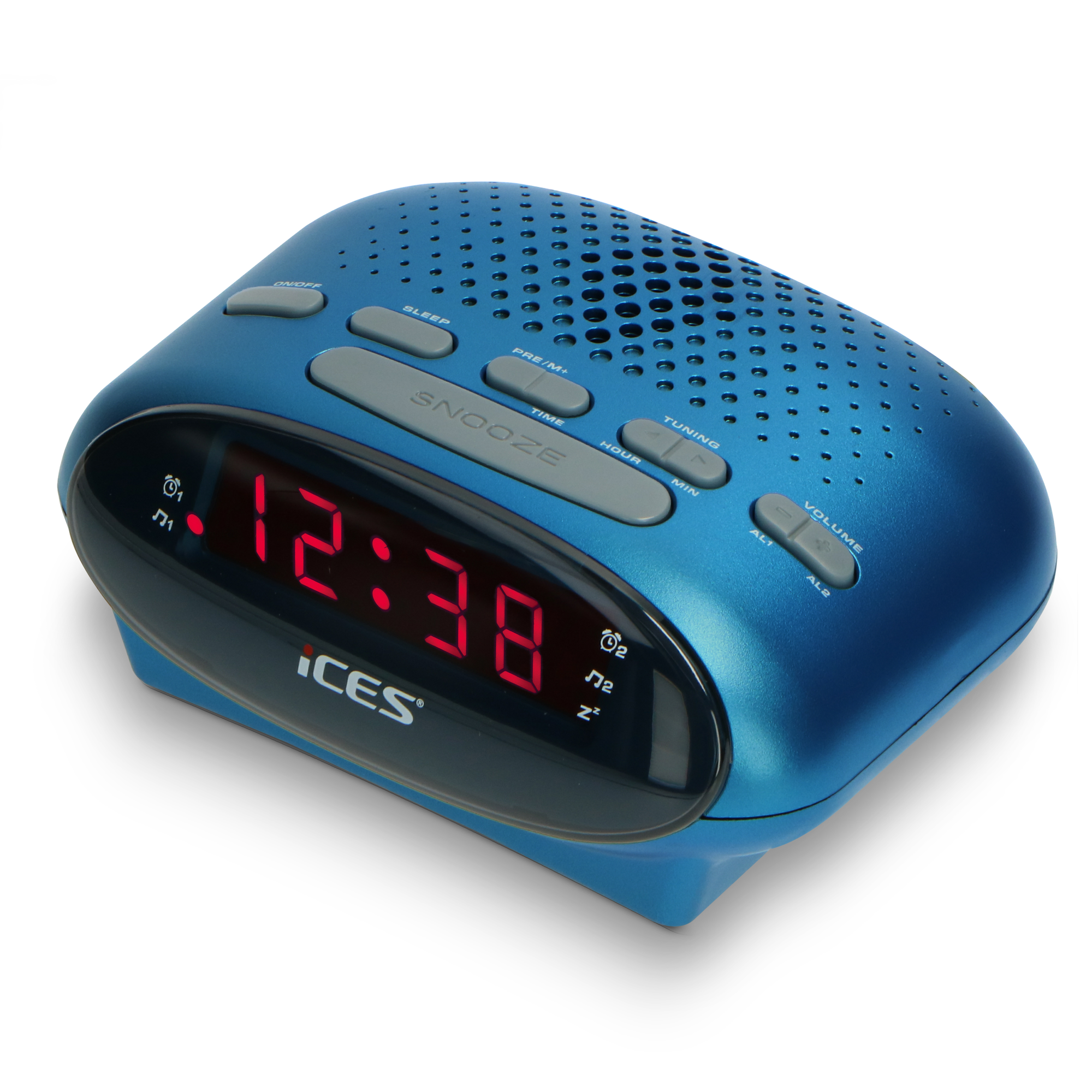 UKW Radiowecker, ICES ICR-210 FM, Tuner, PLL Blue Blau