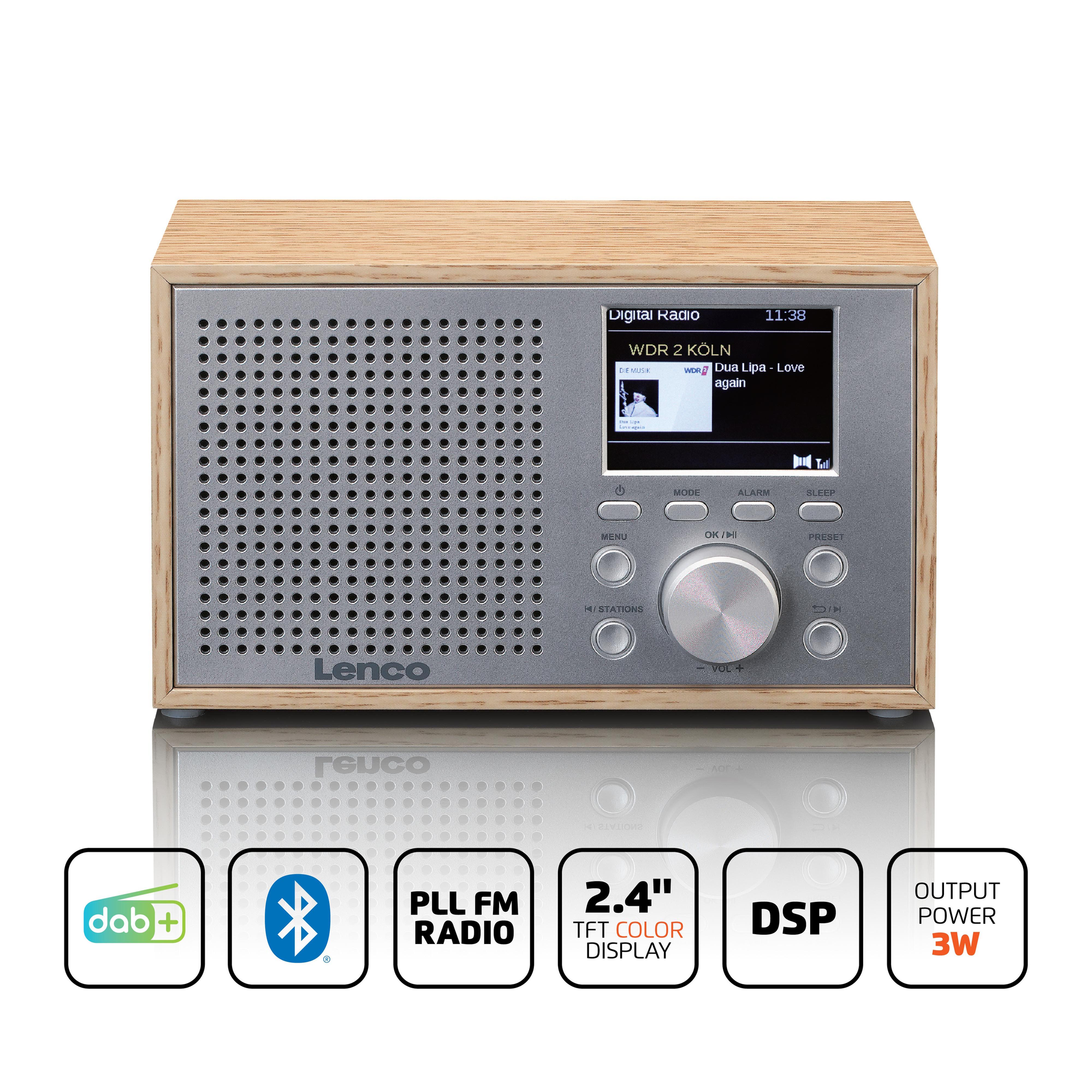 LENCO Radio, Bluetooth, FM, Radiowecker Holz DAB+,Tischradio,Tragbares DAB+, DAB, DAR-017WH -