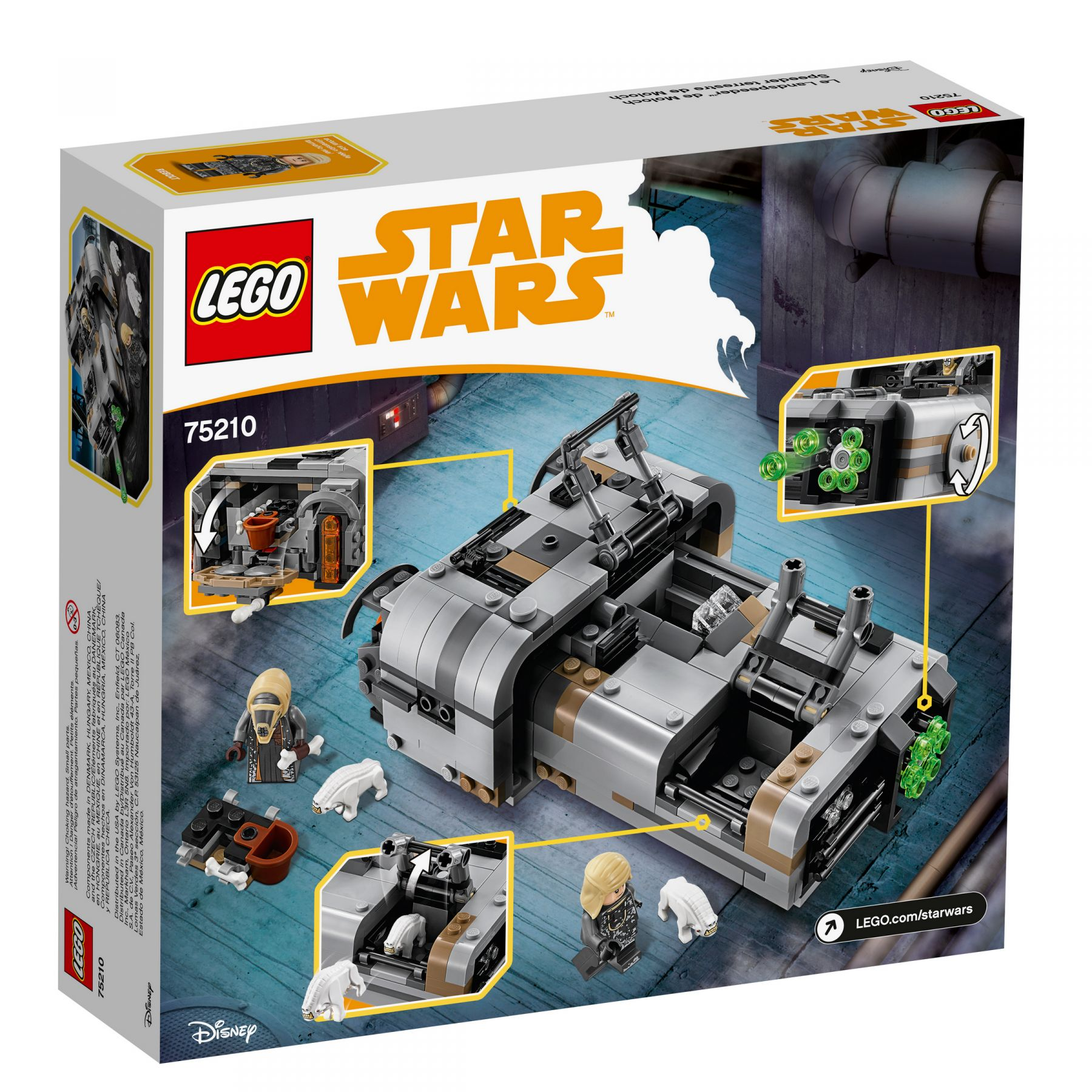 Pudełko zestawu Lego Star Wars. Zawiera pojazd z figurkami i akcesoriami, na niebieskim tle.