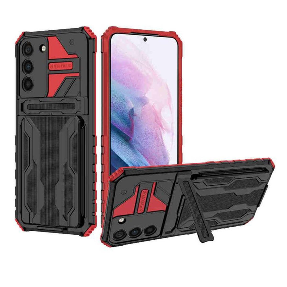 WIGENTO Shockproof Hülle mit Plus, Rot Backcover, Kartenfach TPU Galaxy Samsung, S23 Schutz, Armor