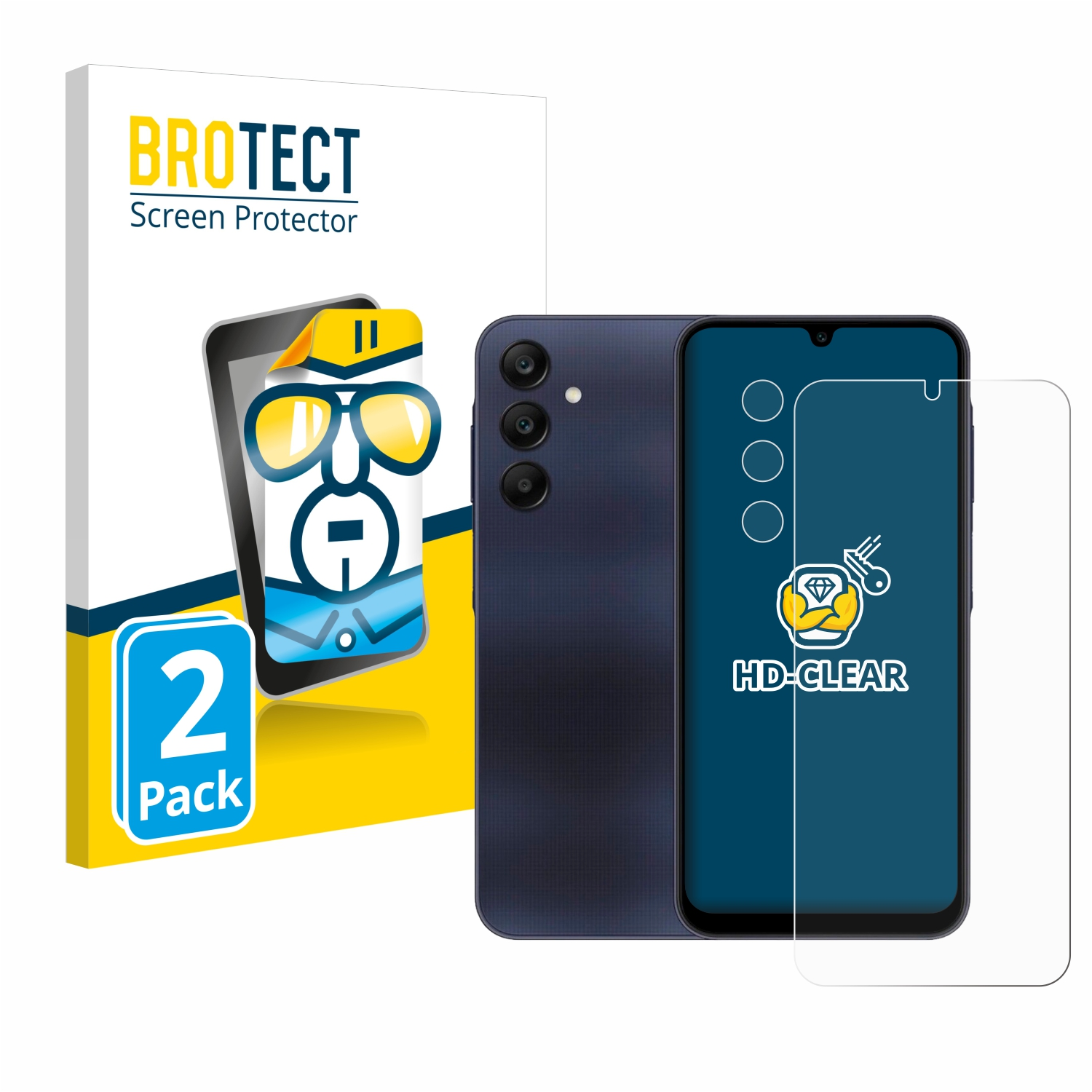 Smartphone mit Displayschutzfolie. Die Folie ist klar, das Telefon blau.