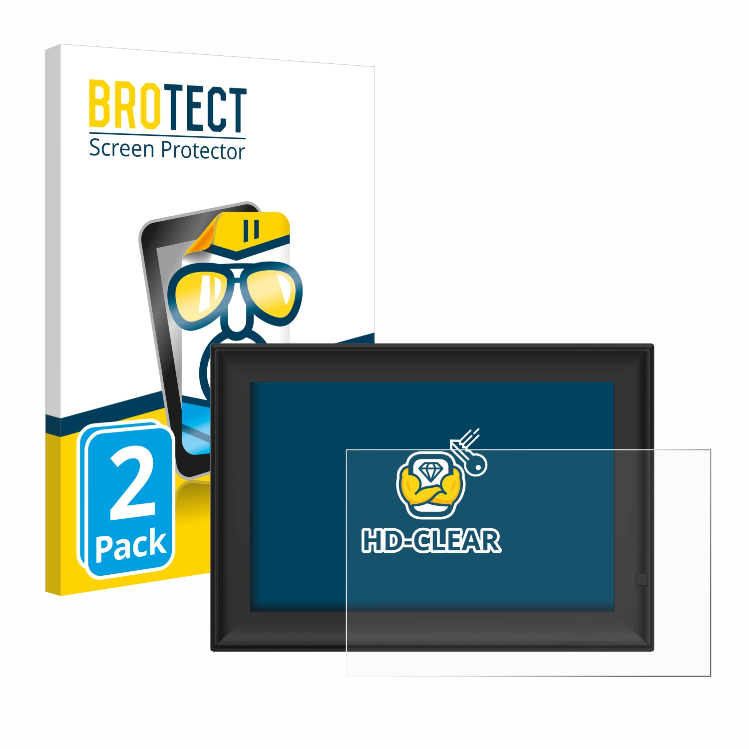 Packung mit 2 BROTECT Displayschutzfolien und einem schwarzen Rahmen.