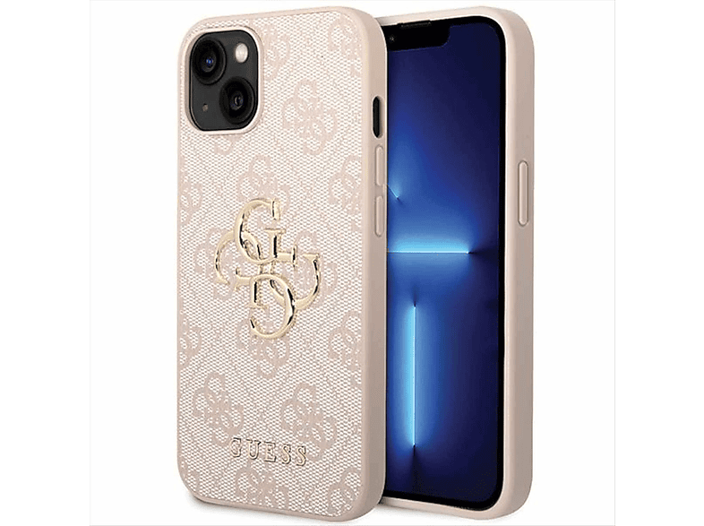 GUESS 4G Metal Hülle, iPhone Apple, Gold Backcover, Design 15, Pink Logo