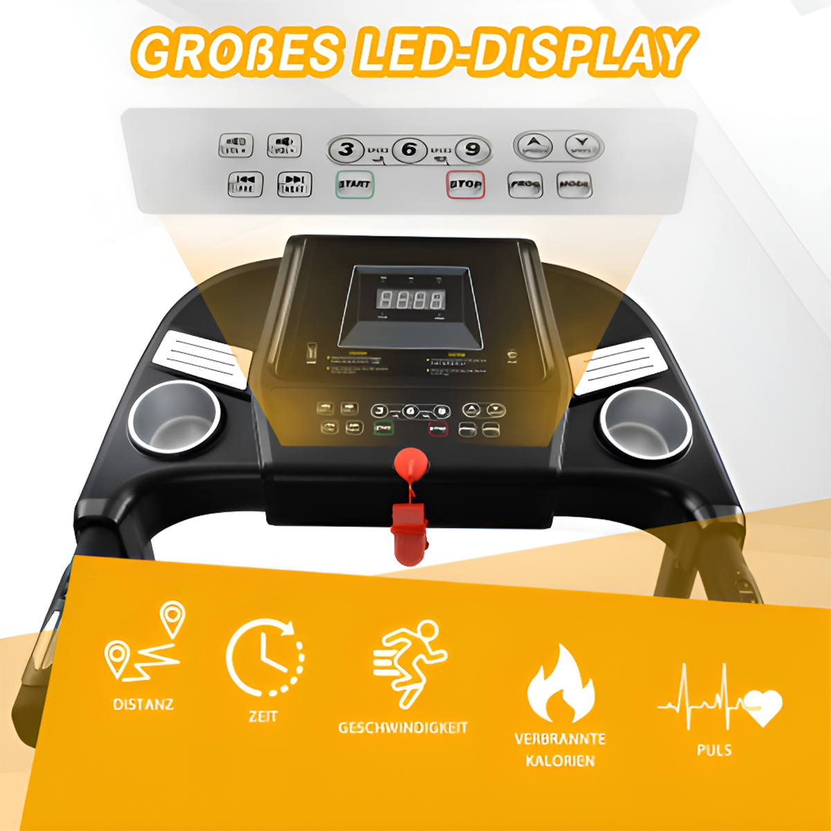 BRIGHTAKE Indoor-Laufband Geschwindigkeitsstufe klappbare APP Schwarz LED-Anzeige Bluetooth-Konnektivität Laufband
