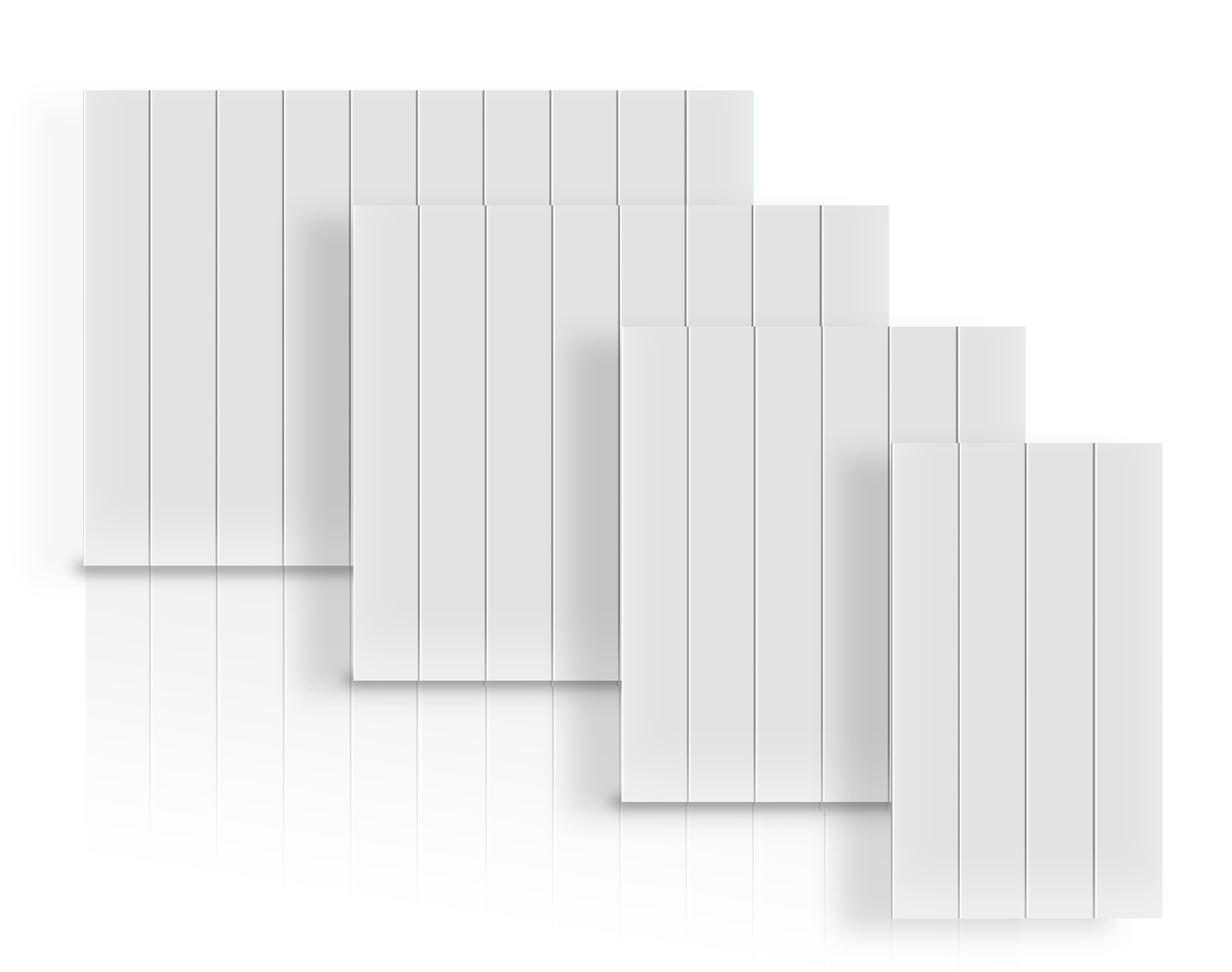 Cuatro paneles rectangulares blancos en fila.