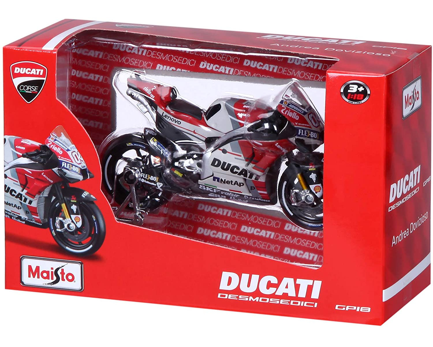 Maßstab (weiß-rot, Desmosedici \'18 MAISTO 1:18) Ducati GP Andrea Dovizioso Spielzeugmotorrad
