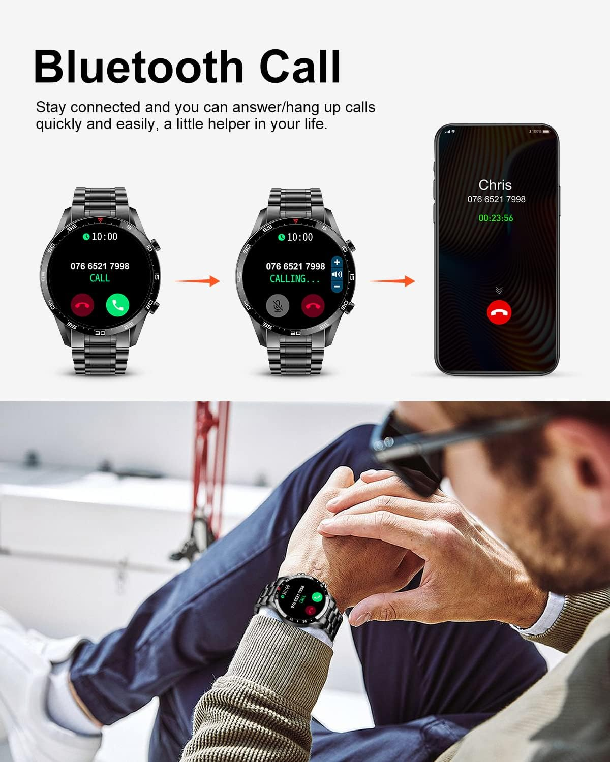 LIGE Fitness Smartwatch 1x Edelstahl, Legierung Tracker Armbanduhr Armbänd Schwarz