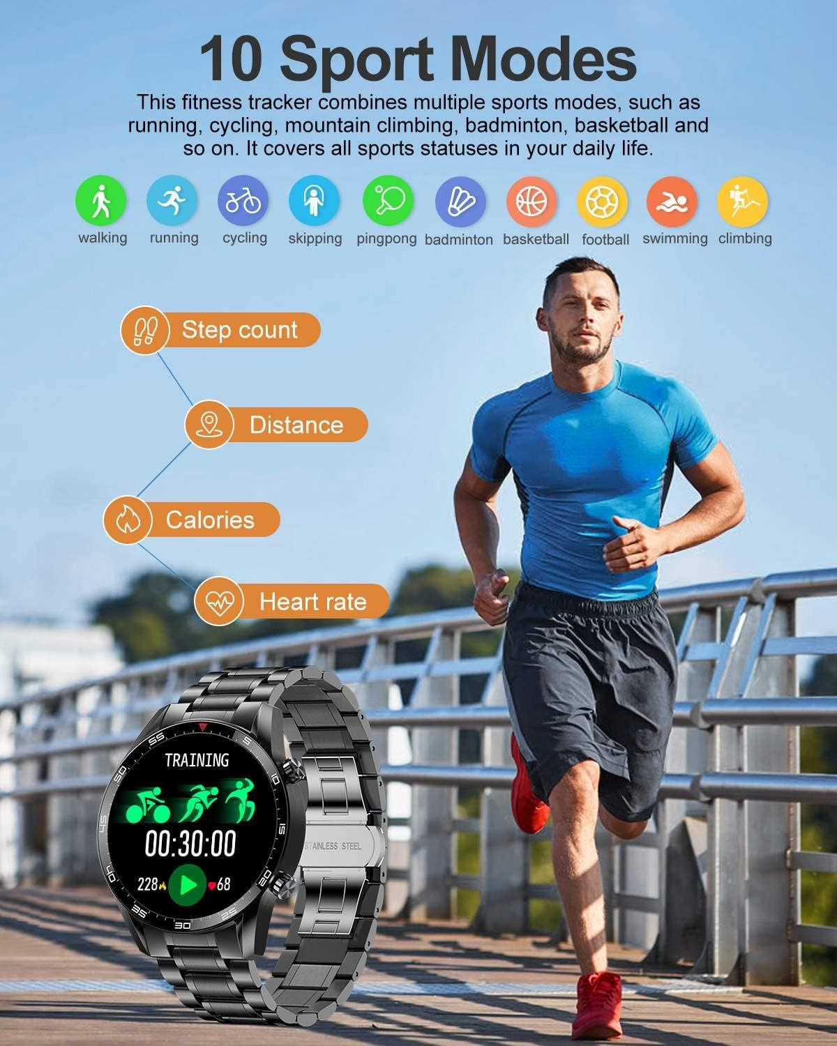 Fitness Schwarz LIGE Edelstahl, 1x Smartwatch Legierung Armbanduhr Armbänd Tracker