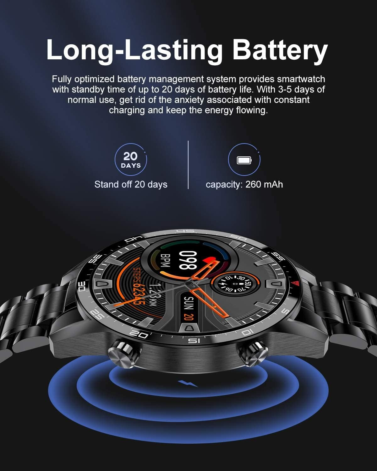 Tracker Armbanduhr Schwarz Smartwatch Edelstahl, Armbänd 1x Legierung Fitness LIGE