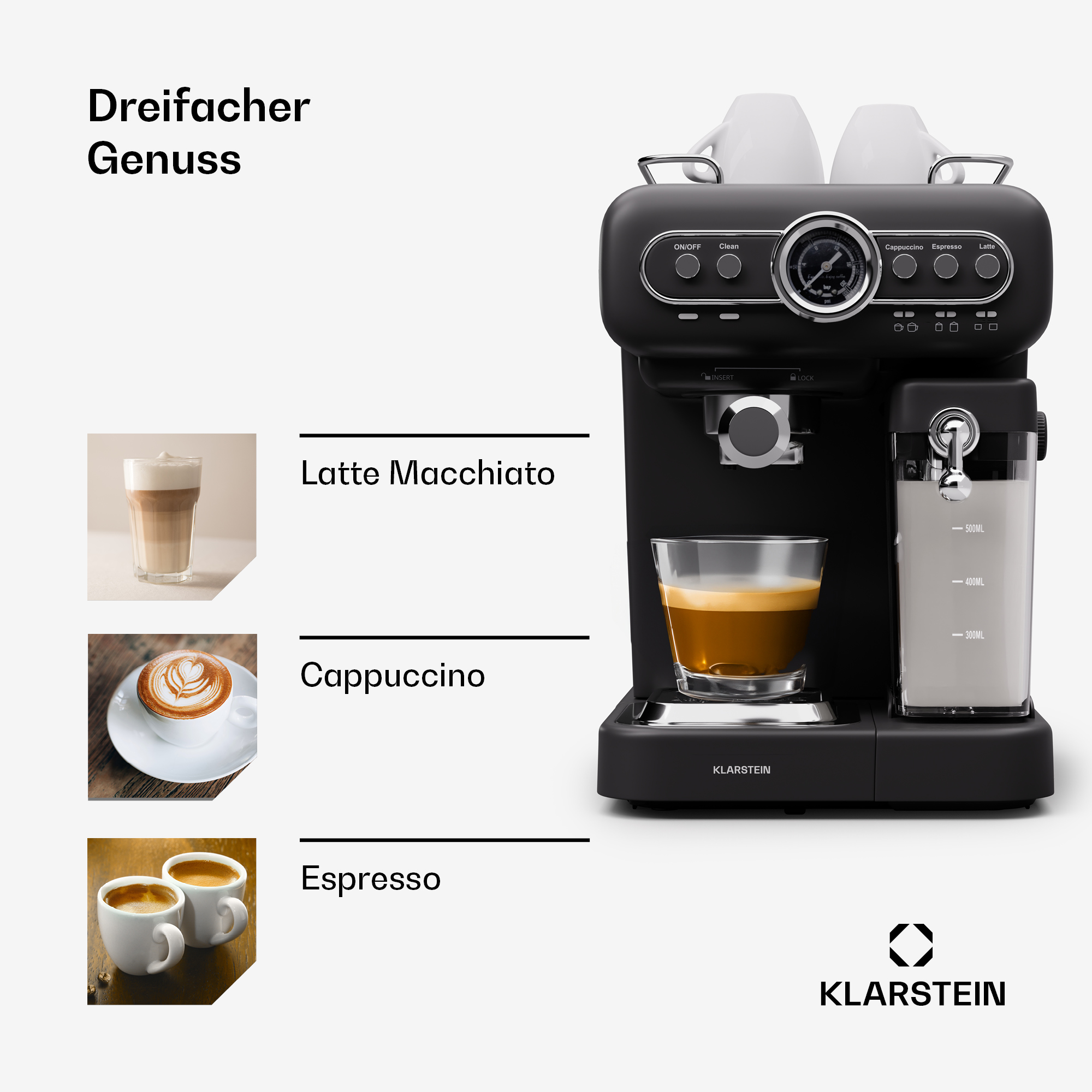 KLARSTEIN Espressionata Evo Milk Espressomaschine Schwarz