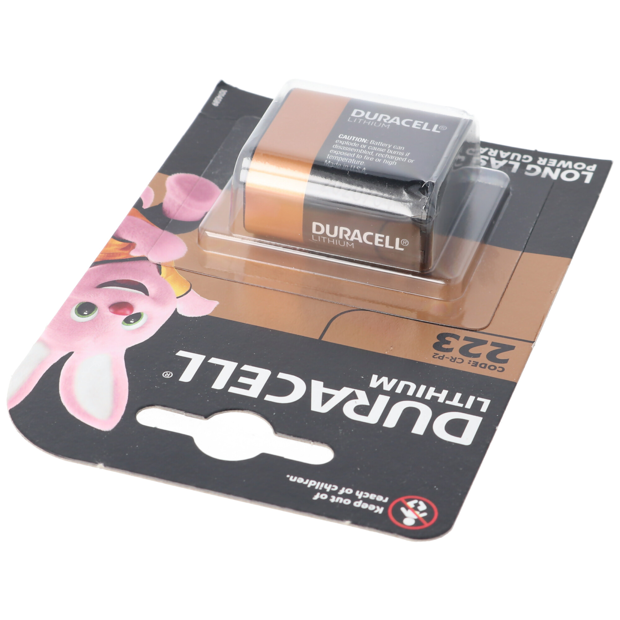 Pakiet baterii litowych Duracell. Zawiera dwie baterie. Czarne, brązowe i różowe opakowanie.