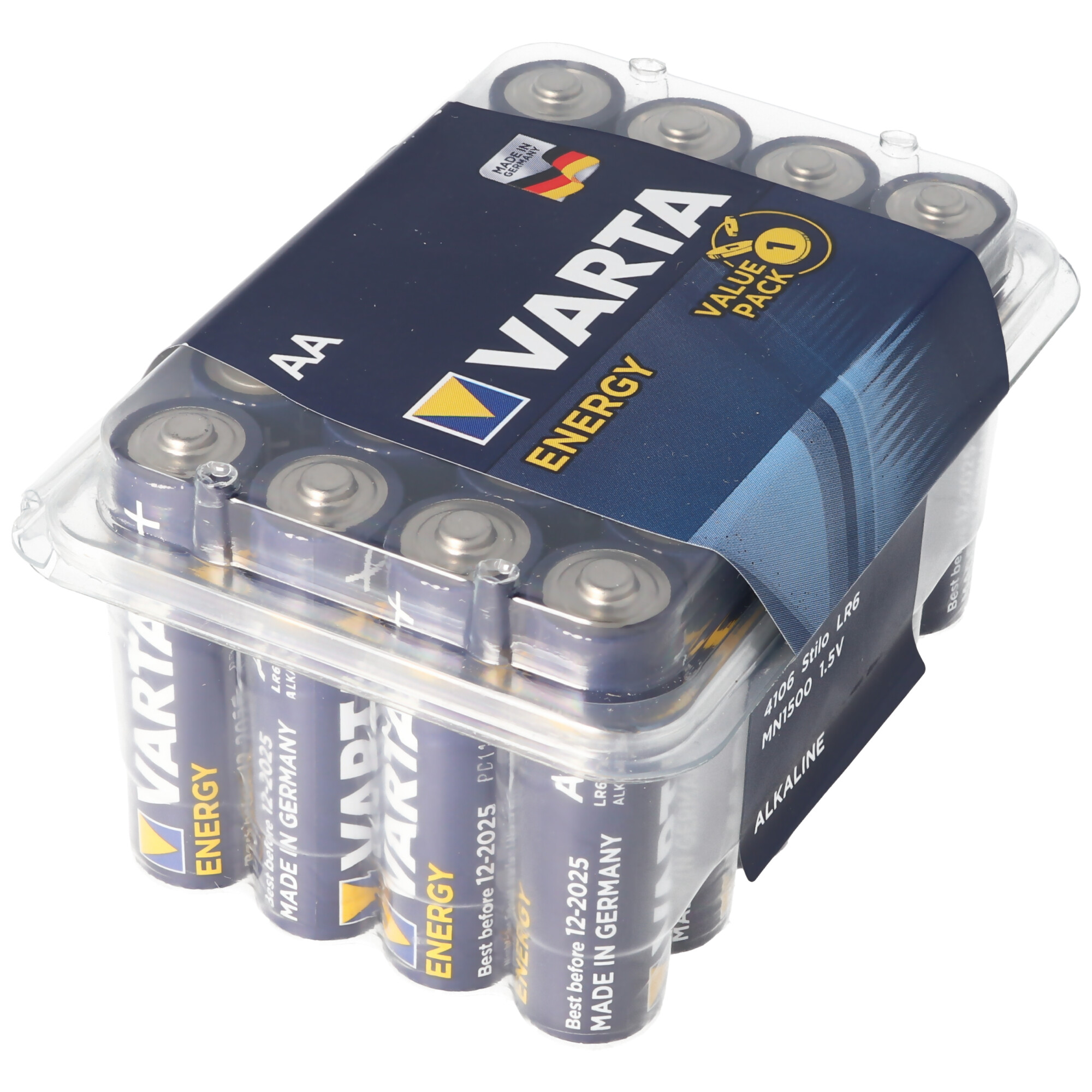 A pack of Varta AA batteries in a clear plastic container, with the Varta logo visible.