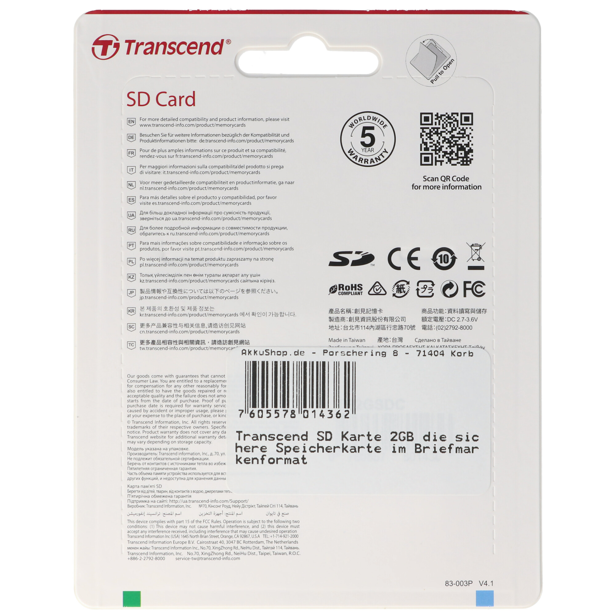 TRANSCEND MC-T5-Z050, SD Speicherkarte, 10 2 GB, MB/s