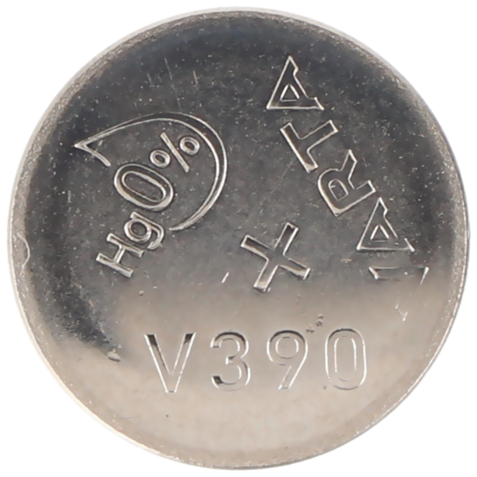 Eine silberne Knopfzelle mit der Aufschrift 'V390' und 'ARTA'.