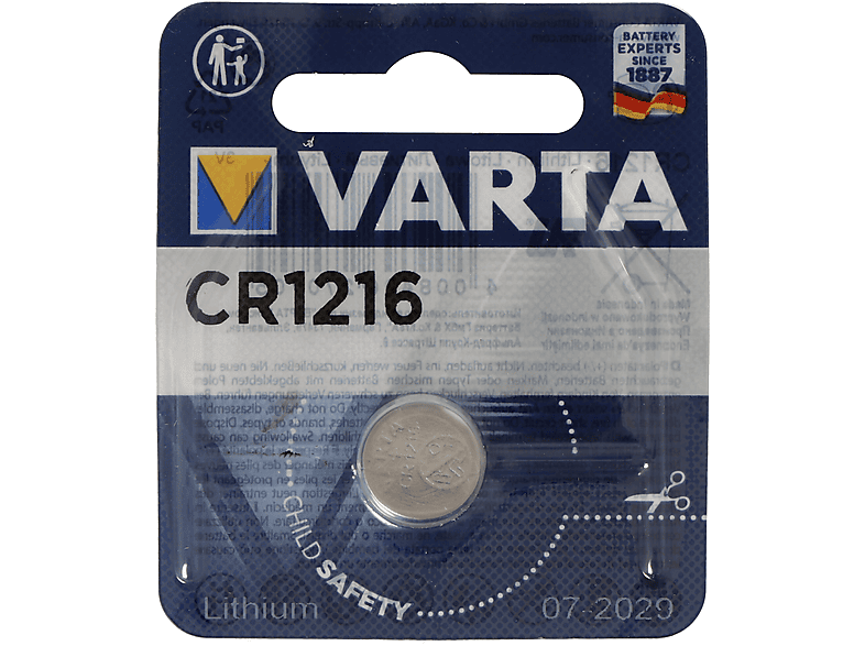 VARTA Volt, Knopfzelle (1er Blister) Ah Li-MnO2, Reloj Lithium Electronics 3 CR1216 3V Knopfzelle, 0.027