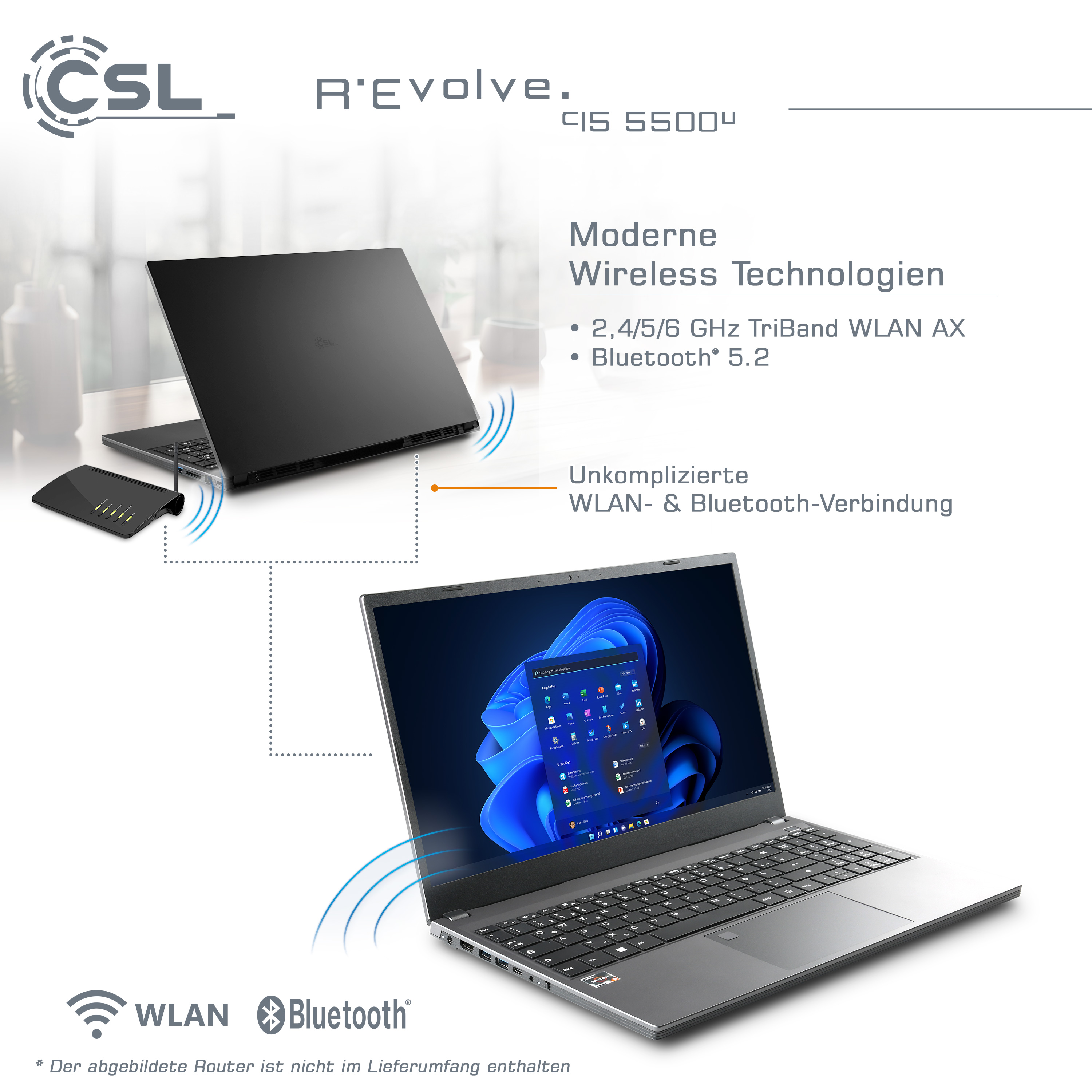 CSL R\'Evolve C15 5500U Windows AMD 11 Notebook mit 15 Ryzen™ / Zoll 16GB Display, Grau / 5 GB 16 RAM, GB Home, Prozessor, 1000 1000GB SSD, 