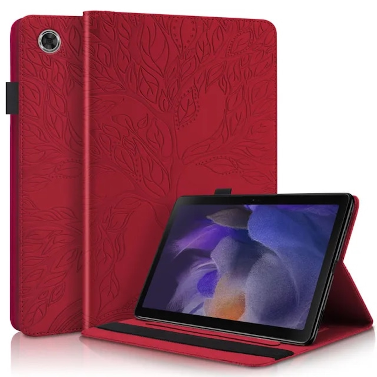 Bookcover, Rot WIGENTO Galaxy Tab Samsung, A9 Baum Plus, Tasche Motiv, Kunst-Leder