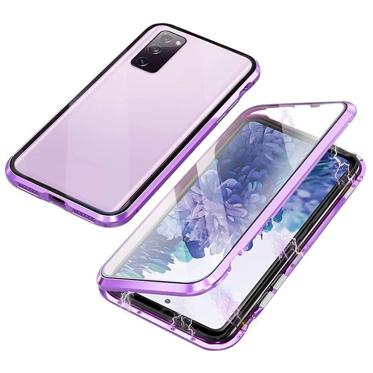 WIGENTO Galaxy Full Lila Glas Samsung, Magnet Grad FE, Transparent / Beidseitiger Hülle, S23 Cover, 360