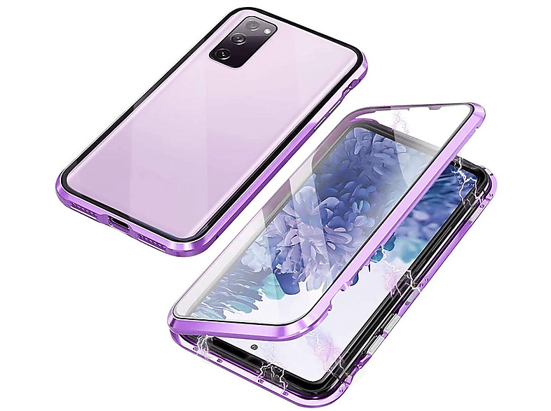WIGENTO Beidseitiger 360 Grad Magnet Glas Hülle, Full Cover, Samsung, Galaxy S23 FE, Lila / Transparent