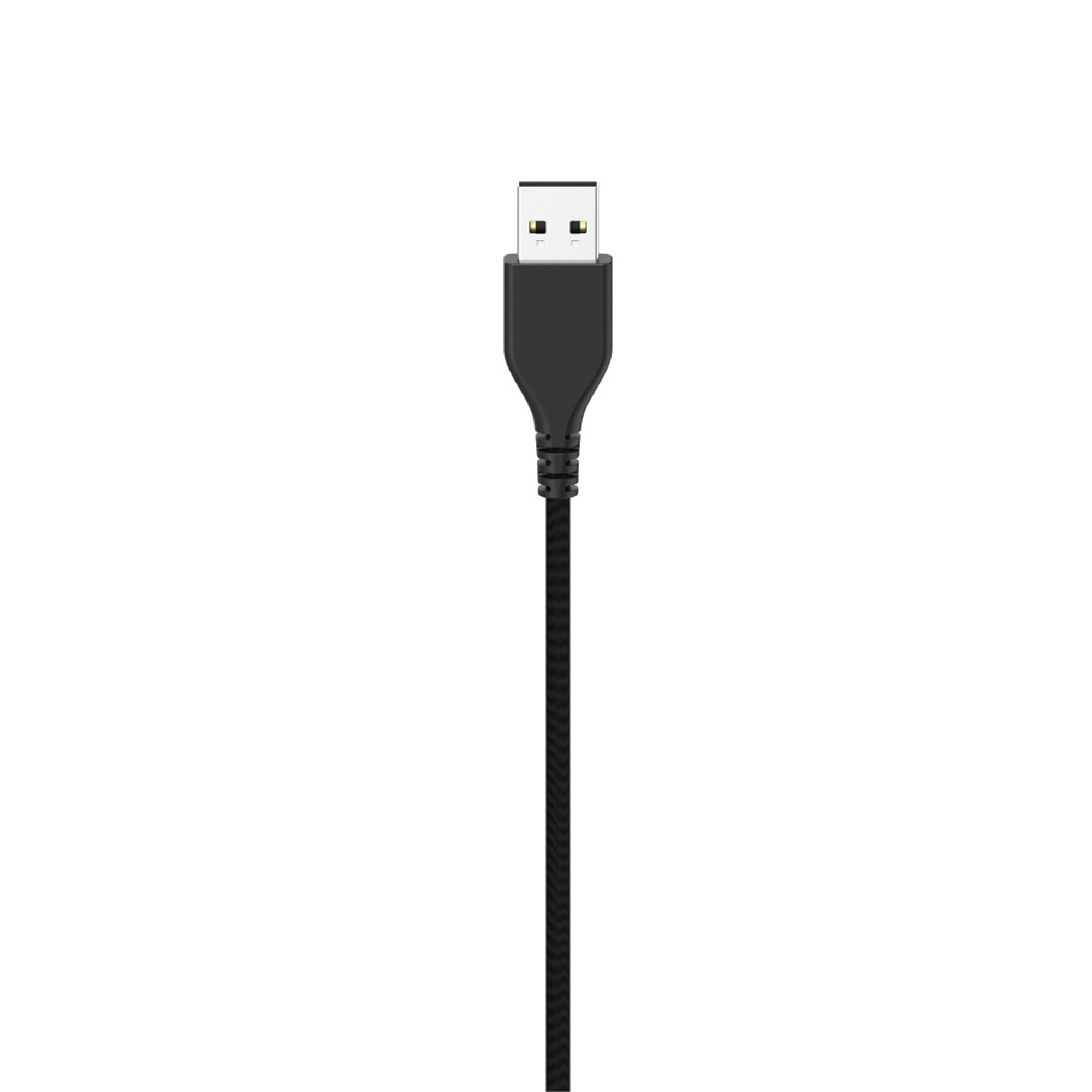 Schwarzes USB-Kabel auf Weiß. Das Kabel hat einen Standard-USB-A-Anschluss.