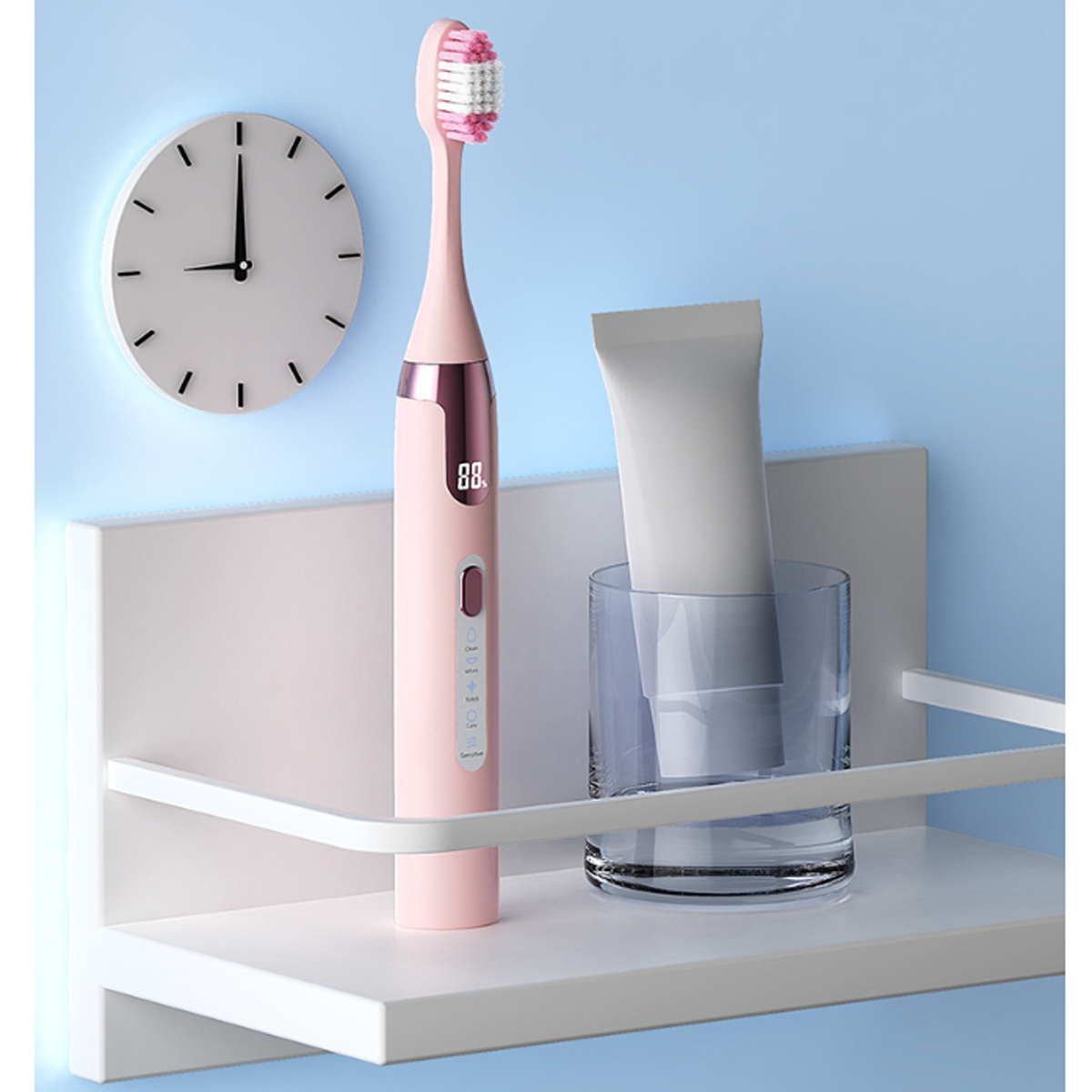 Zahnbürste Leistungsanzeige, 2-Minuten-Timer, Ultraschallzahnbürste, Elektrische Musikwiedergabe LACAMAX Rosa Digitale Elektrische