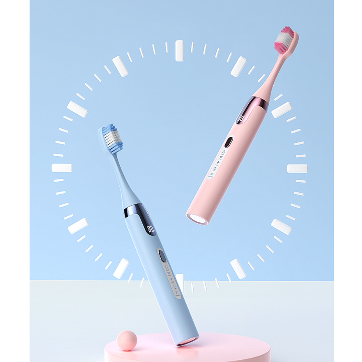 LACAMAX Elektrische Elektrische Digitale Zahnbürste Leistungsanzeige, Ultraschallzahnbürste, 2-Minuten-Timer, Rosa Musikwiedergabe