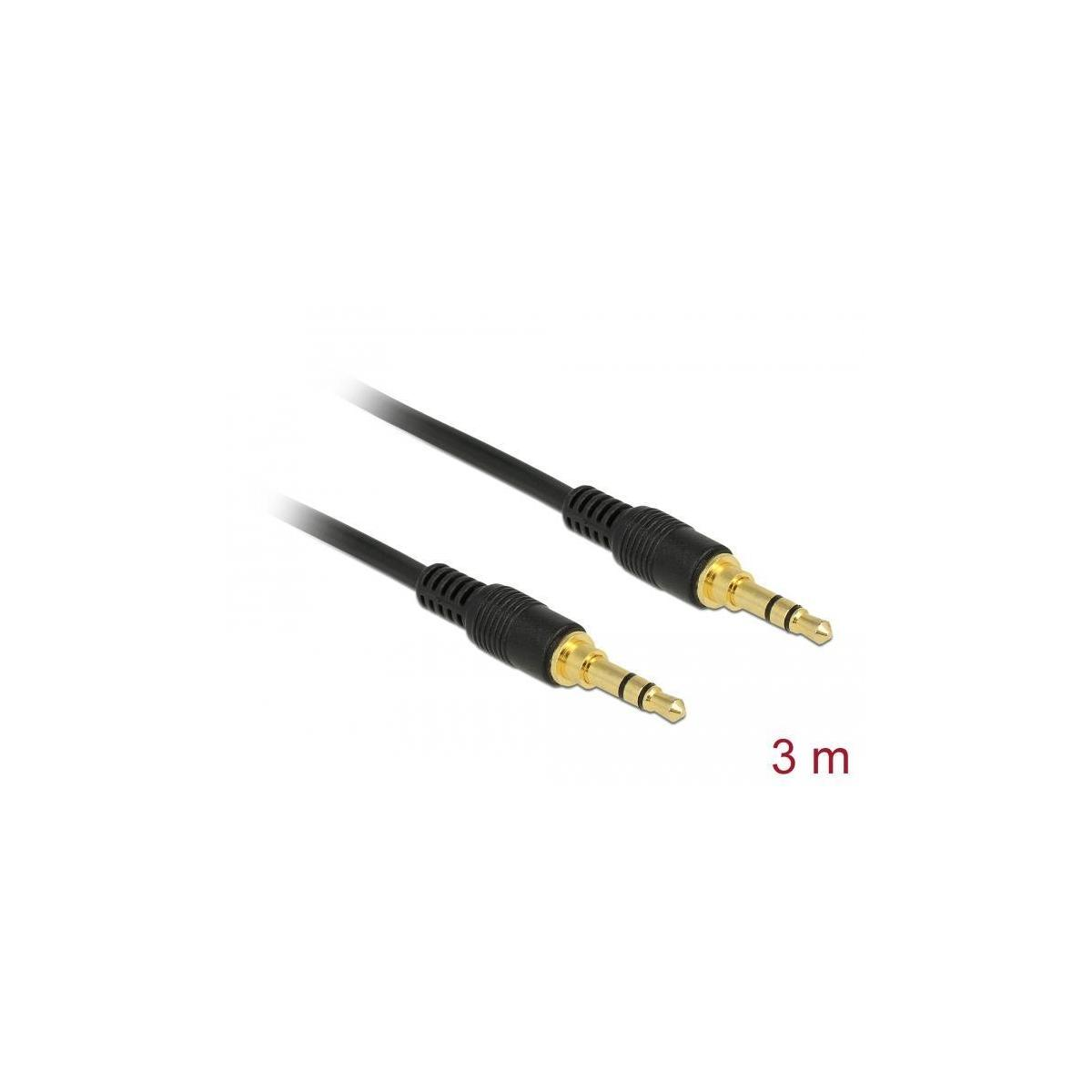 Schwarzes Audiokabel mit vergoldeten Steckern. Text '3 m' auf weißem Hintergrund.