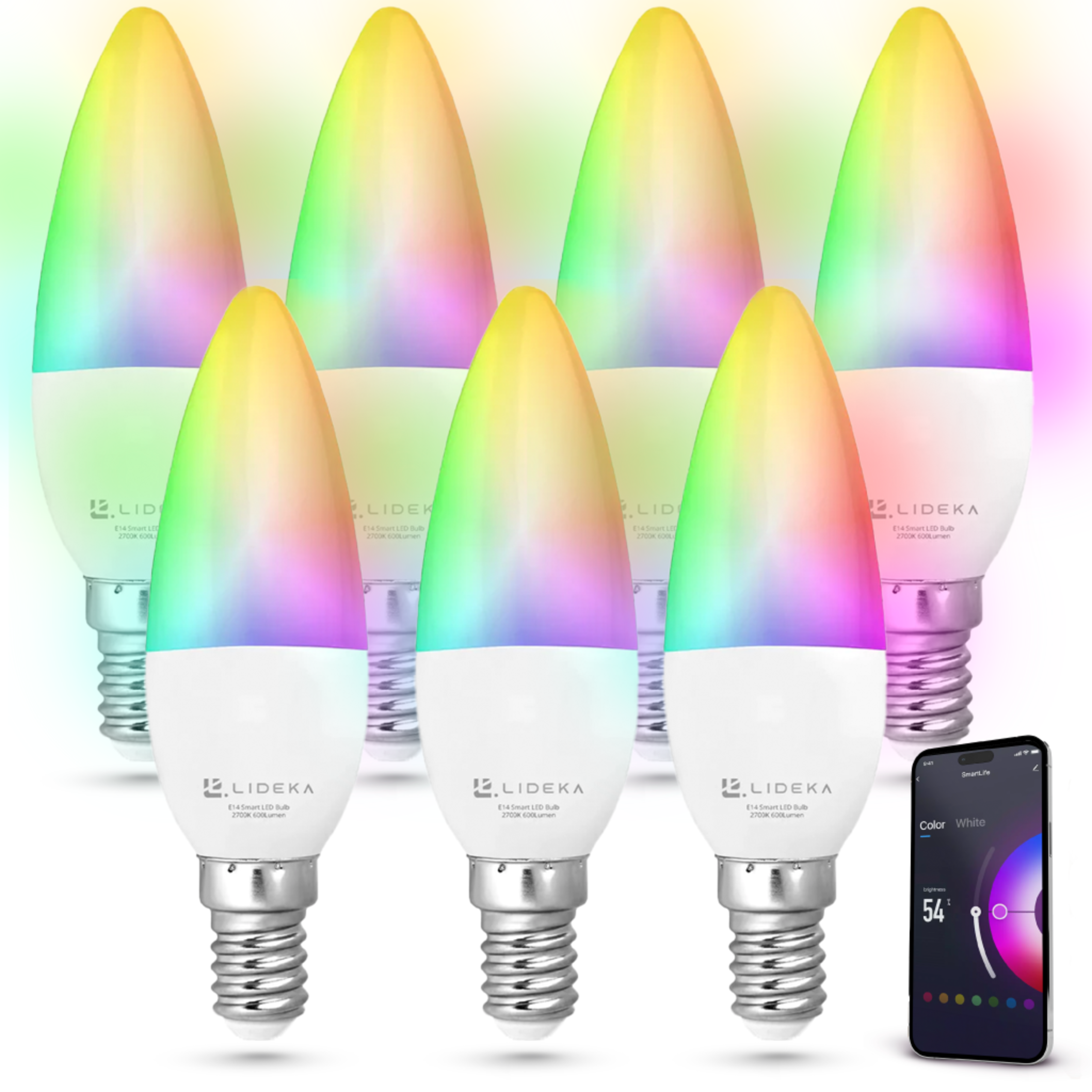 LIDEKA E14 600Lm 6W Multicolors LED-Leuchtmittel Watt Dimmbar 6 LED E14 Lampen 7er-Pack