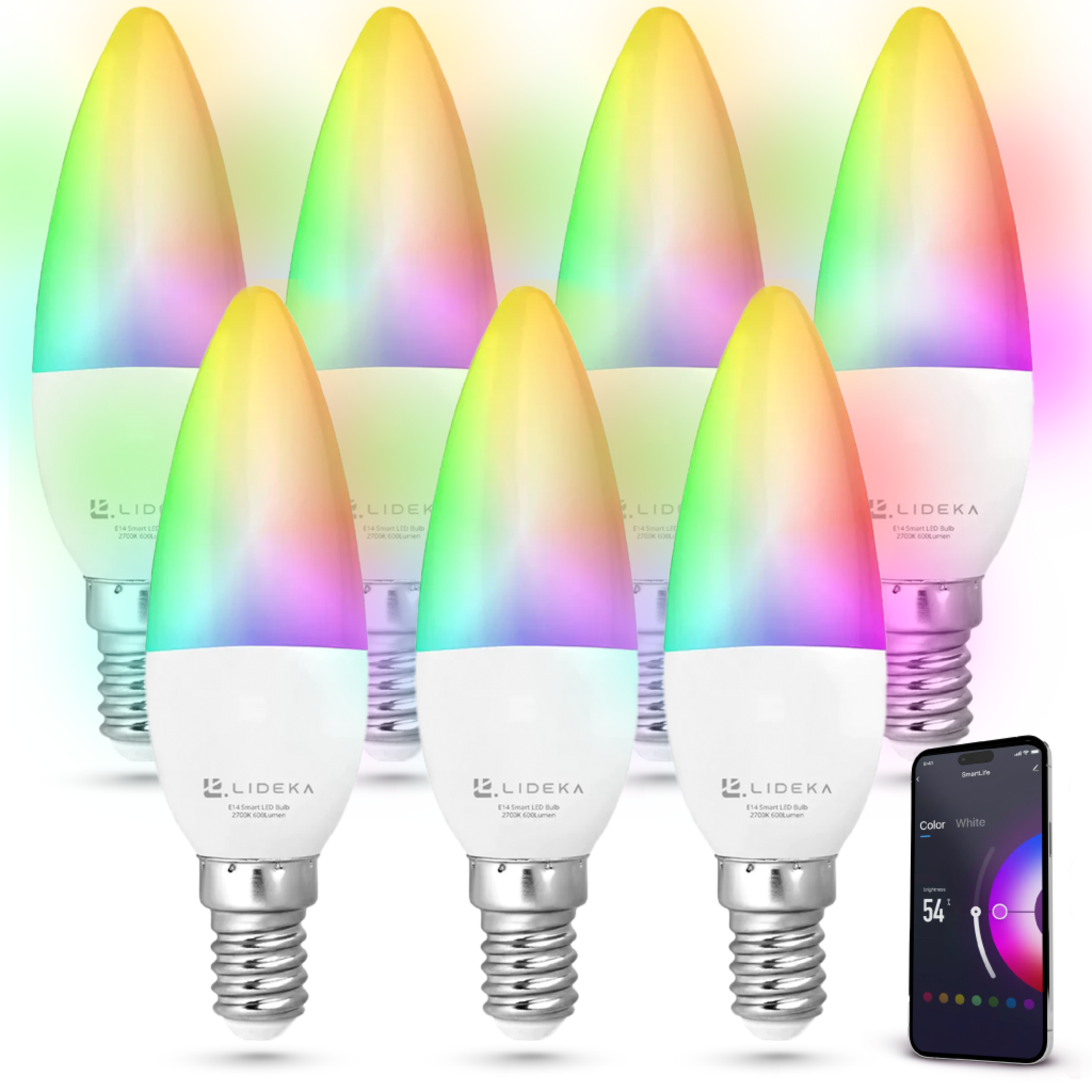 LIDEKA E14 LED Lampen 6W E14 6 Watt Dimmbar Multicolors LED-Leuchtmittel 7er-Pack 600Lm