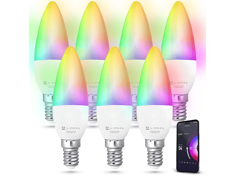 LIDEKA E14 LED Lampen 6W E14 6 Watt Dimmbar Multicolors LED-Leuchtmittel 7er-Pack 600Lm