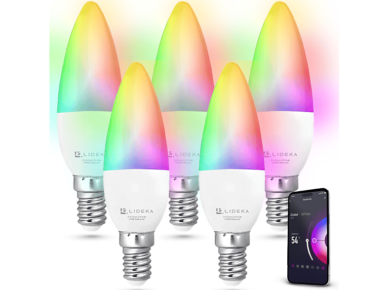 LIDEKA E14 Lampen 5er-Pack Watt 6 LED-Leuchtmittel 600Lm LED Multicolors Dimmbar E14 6W