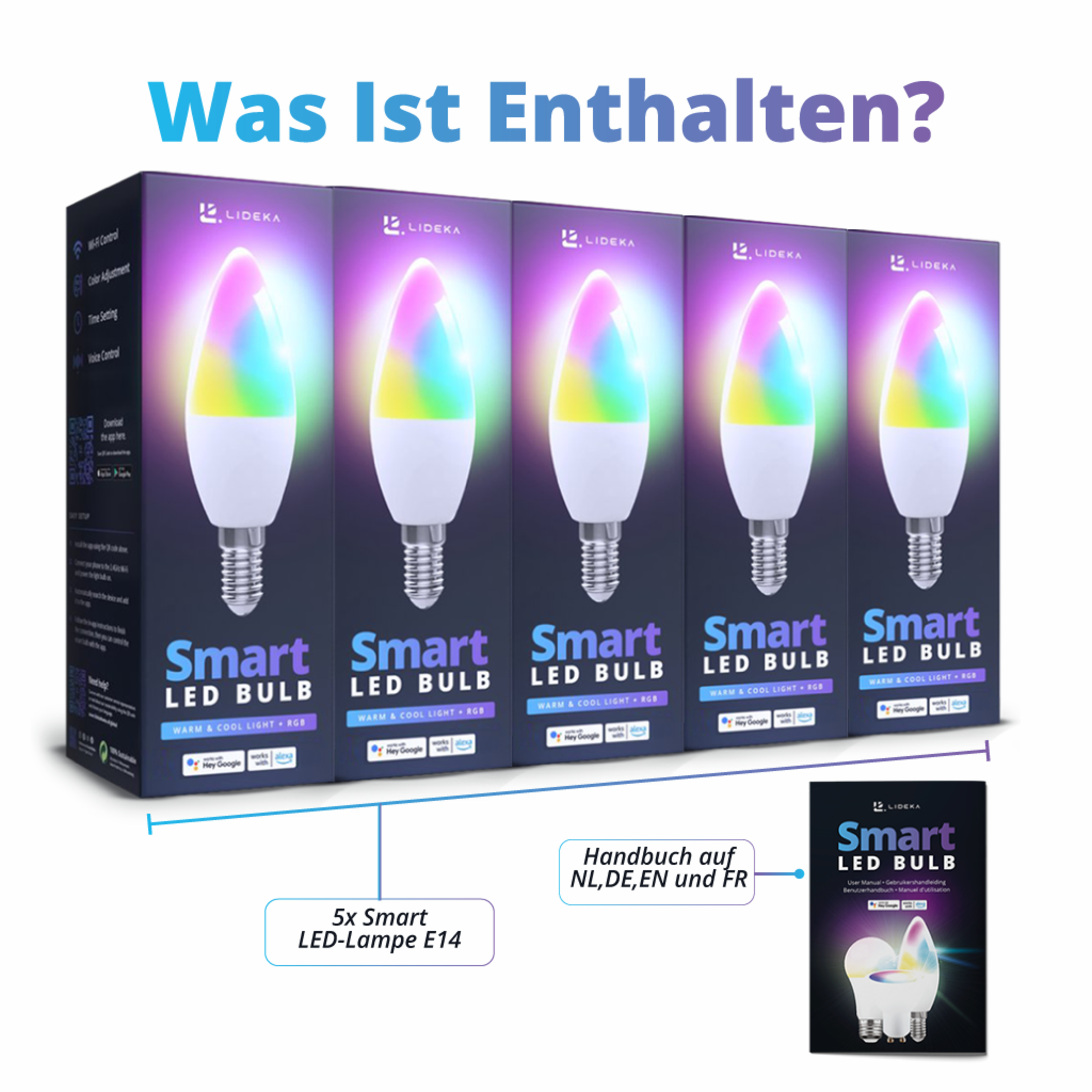LIDEKA E14 Lampen 5er-Pack Watt 6 LED-Leuchtmittel 600Lm LED Multicolors Dimmbar E14 6W