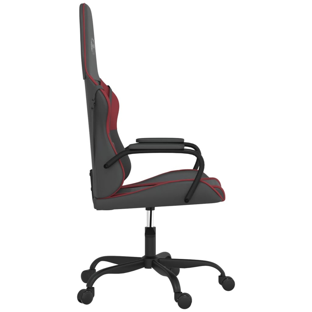 Gaming-Stuhl mit roten Akzenten, grau-schwarzem Farbschema und Fünf-Sterne-Basis.