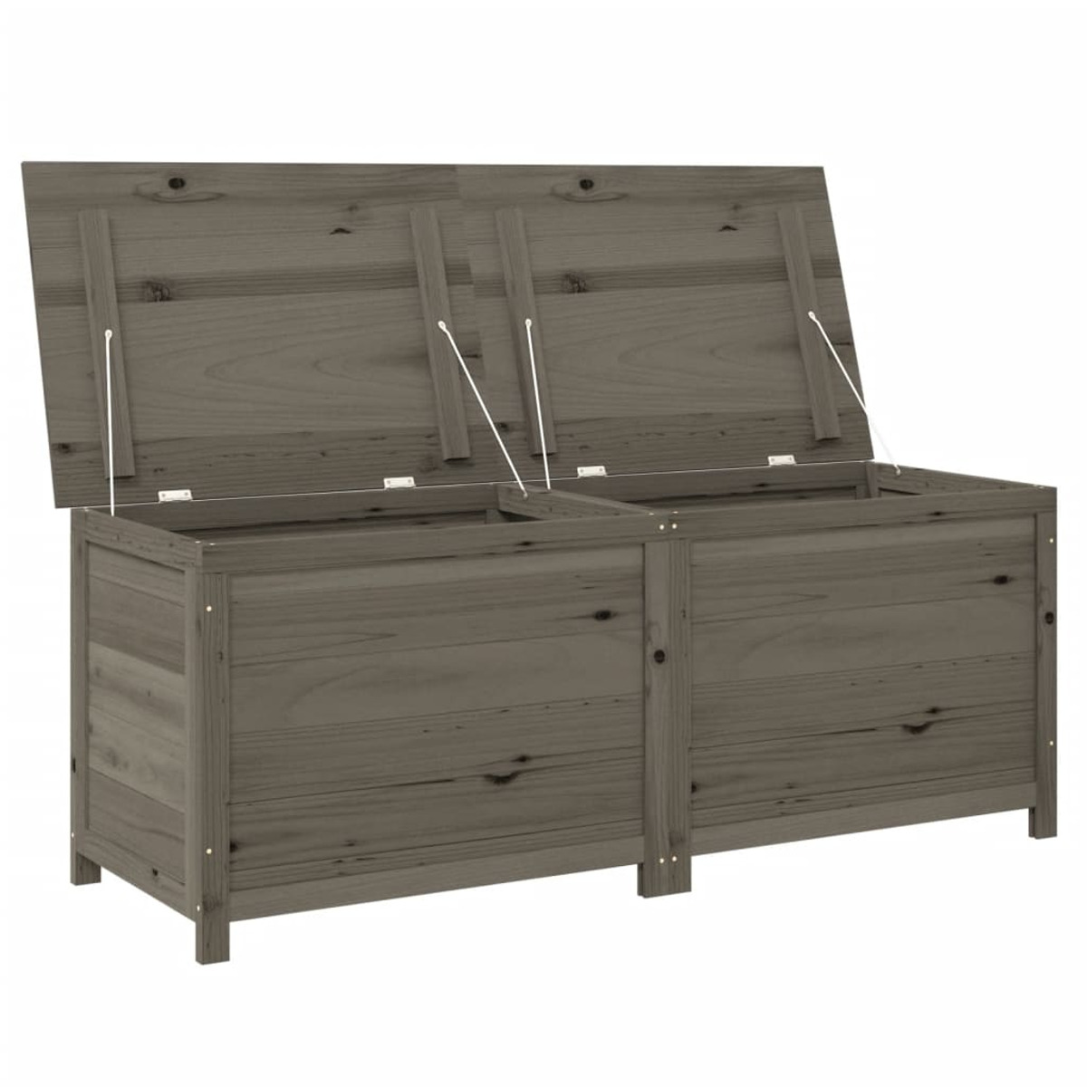 Holz-Truhe mit zwei Fächern und zwei offenen Deckeln.