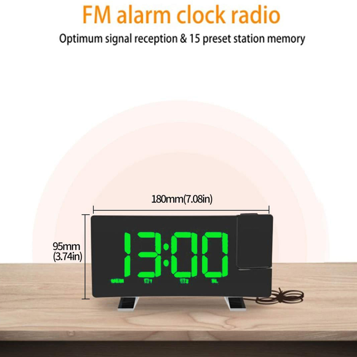 HD FM, 5m-Projektion Radiowecker, ELKUAIE Schwarz