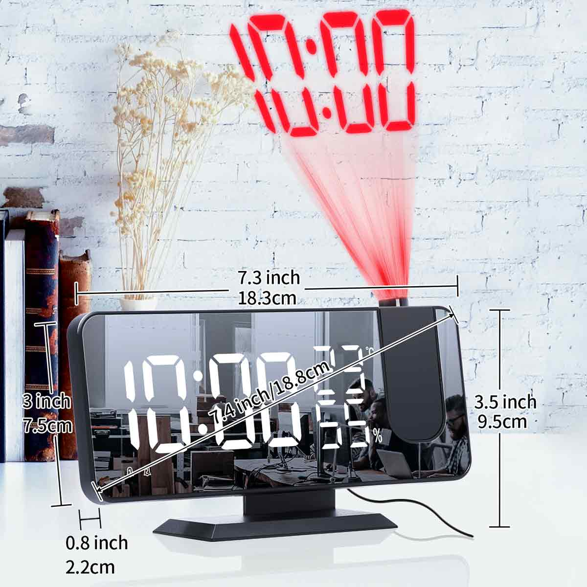 ELKUAIE Projektion, zwei Weckereinstellungen Radiowecker, FM, Schwarz