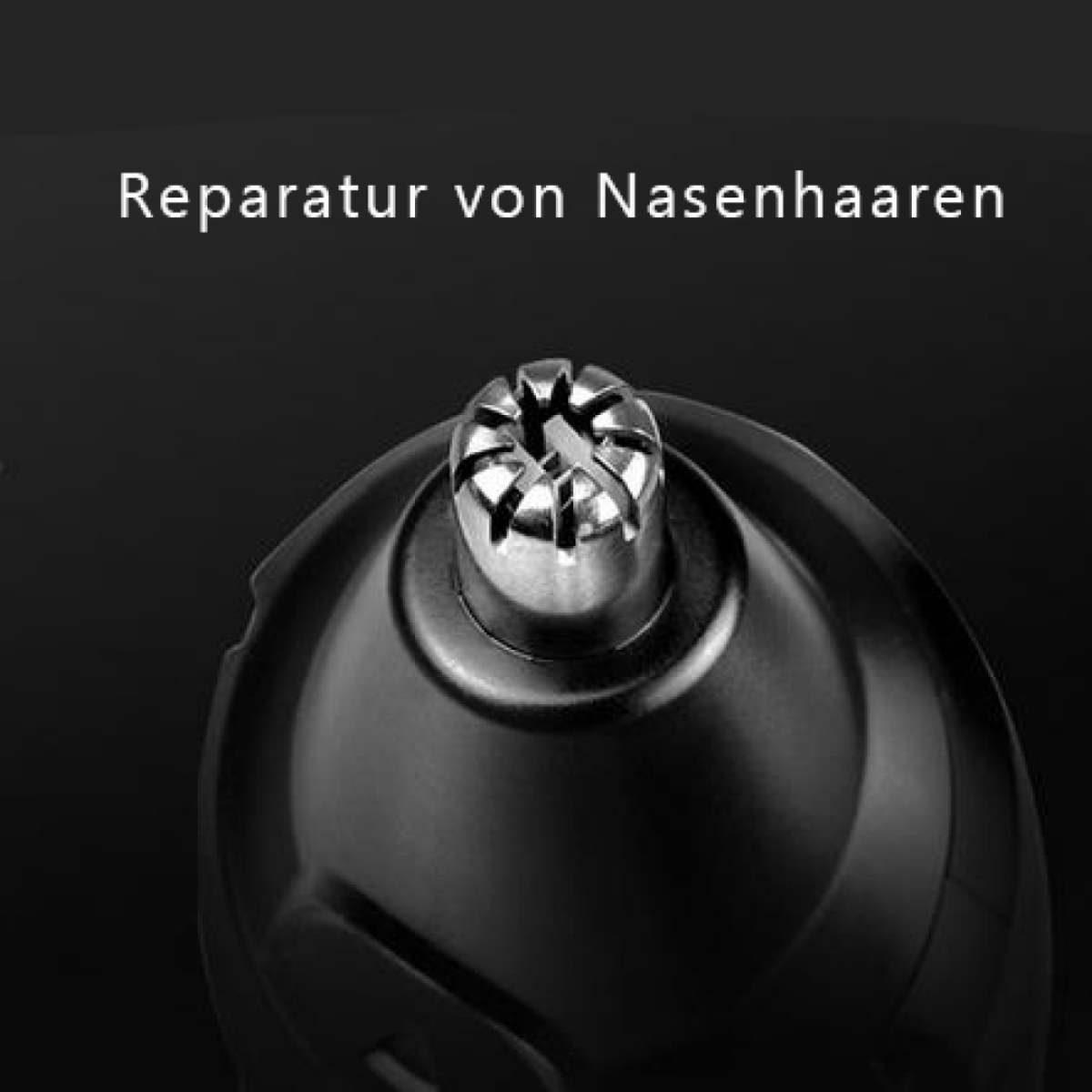 Nahaufnahme eines Nasenhaartrimmers. Das Gerät ist schwarz.