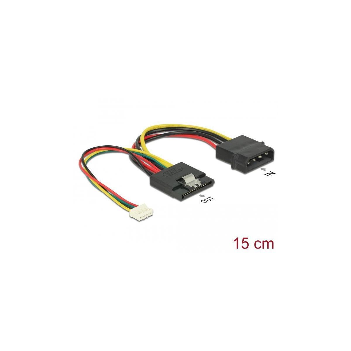 Cavo adattatore da SATA a USB con connettori etichettati IN e OUT, su sfondo bianco.